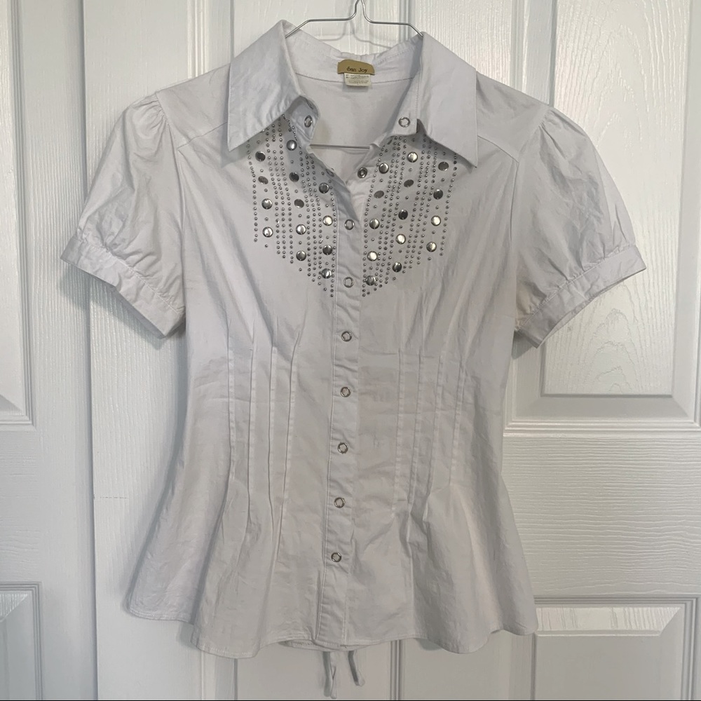 Embellished Lace Back Button-up Bodice Top